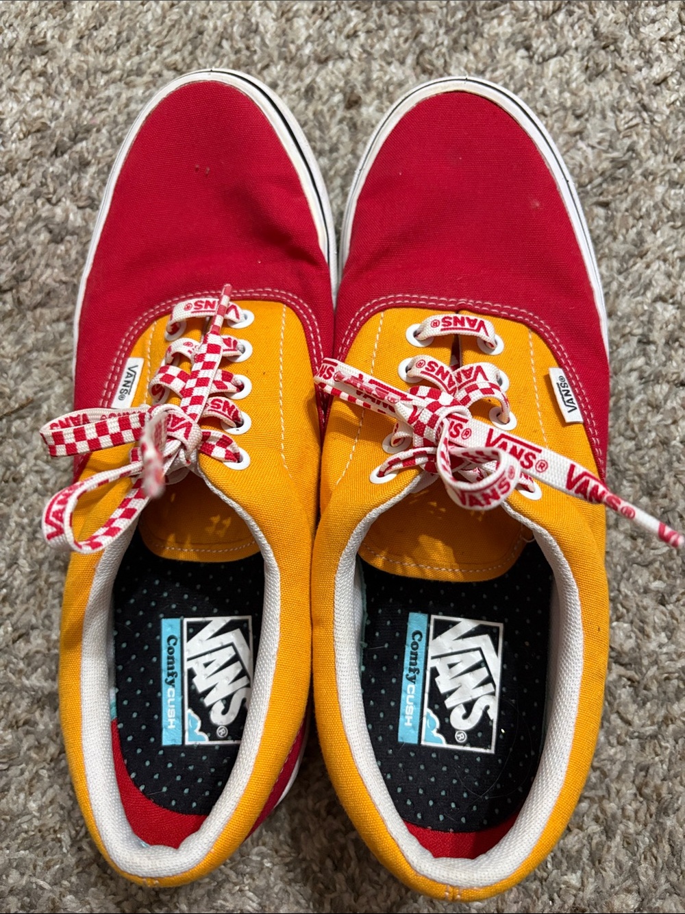 Vans Two-Tone Red and Yellow Canvas Sneakers Unisex Men 9.5 Women 11